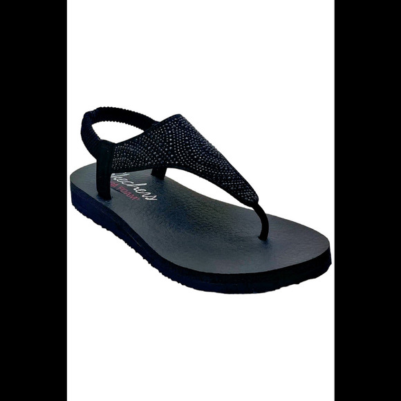 Skechers Rhinestone Thong Sandals Meditation New Moon Black/Black - Medium - Picture 1 of 3